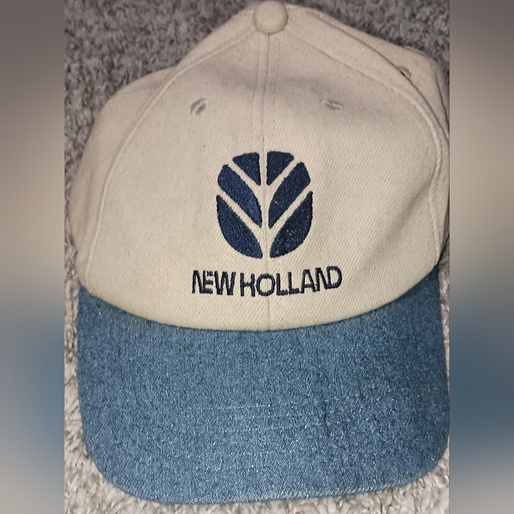 Vintage New‎ Holland Cap Hat Snapback Beige Blue Logo Farm Machinery